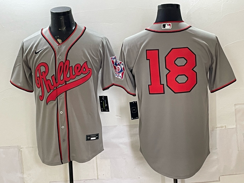Men 2026 Philadelphia Phillies #18 grey Game Nike MLB Jersey 08040->philadelphia phillies->MLB Jersey